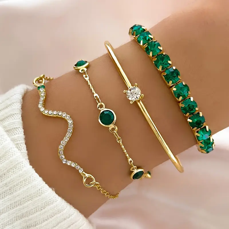 Chic Vintage Green Crystal Bracelet Set
