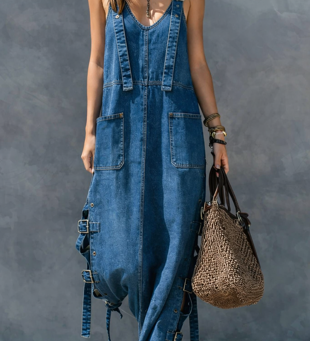 Joséphine | Denim Jumpsuit with Elastic Waist – view 2