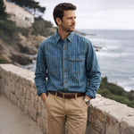 The Oakcrest Men’s Vintage Washed Vertical Stripe Denim Shirt Jacket – Blue – view 5