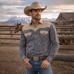 The Huntley Men’s Two Tone Patchwork Western Soft Denim Shirt – view 9