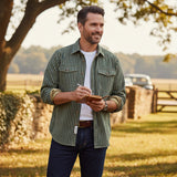 The Willowfall Men’s Nostalgic Casual Vertical Stripe Denim Shirt – view 9