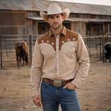 The Linfield Men’s Two-Tone Patchwork Western Trendy Denim Shirt – view 9