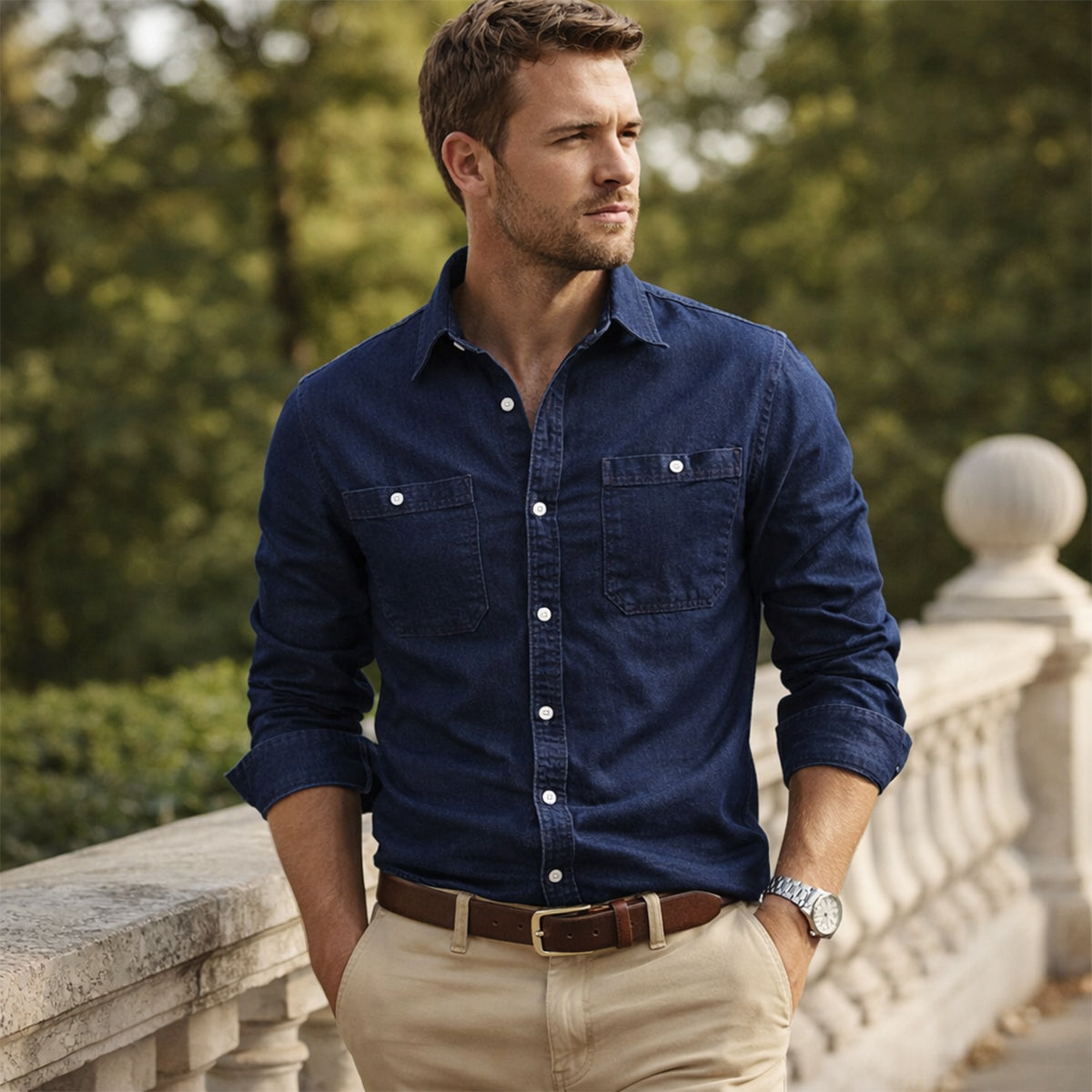 The Crestfall Ridge Men’s Slim Fit Denim Shirt with Double Pockets – view 13