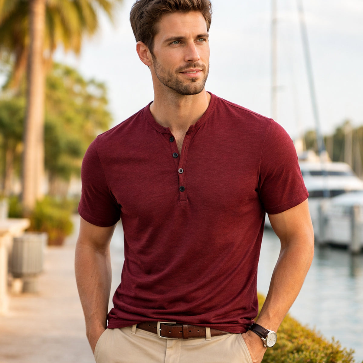 The Windsor Men’s Casual Henley Collar Summer T-Shirt – view 12