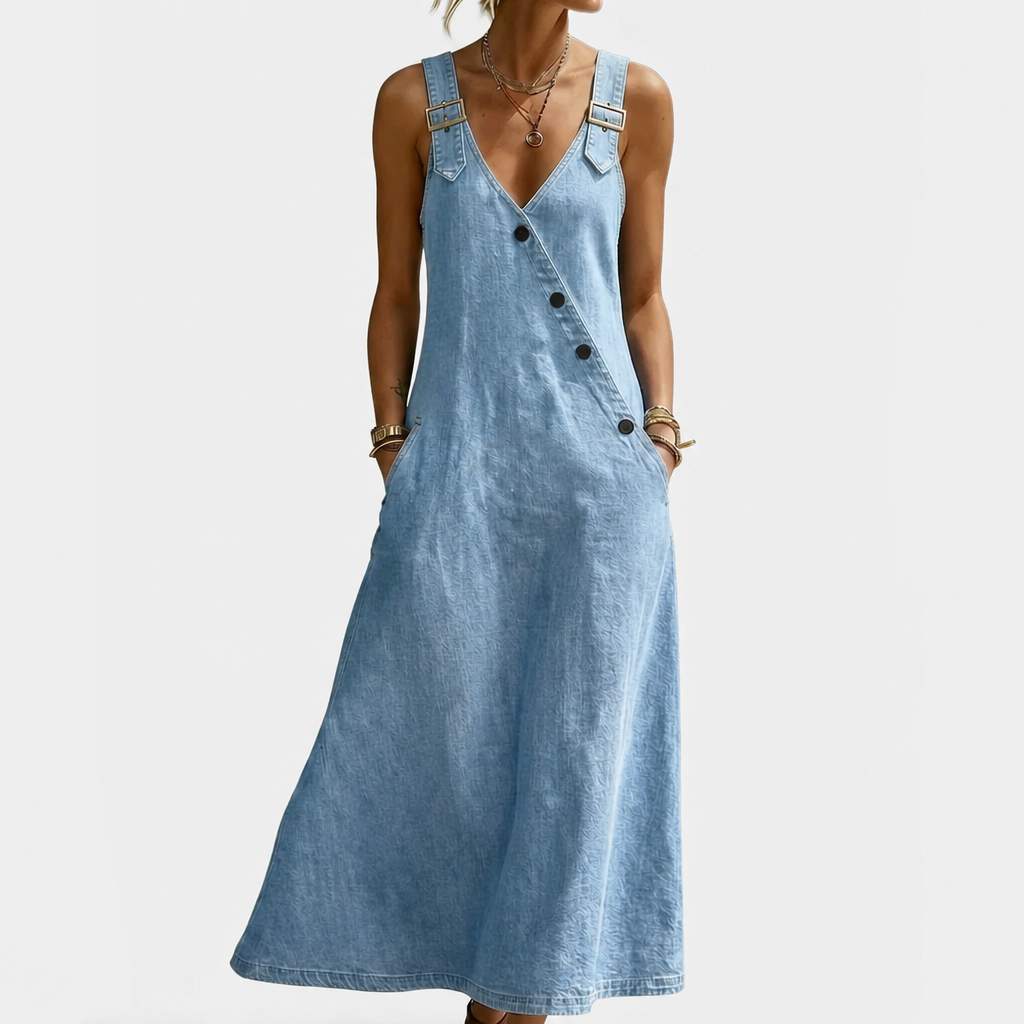 Lalie | Long Button-Up Denim Dress