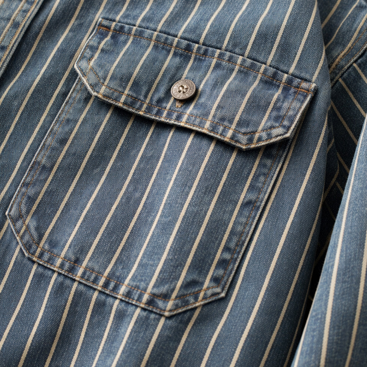 The Oakcrest Men’s Vintage Washed Vertical Stripe Denim Shirt Jacket – Blue – view 4