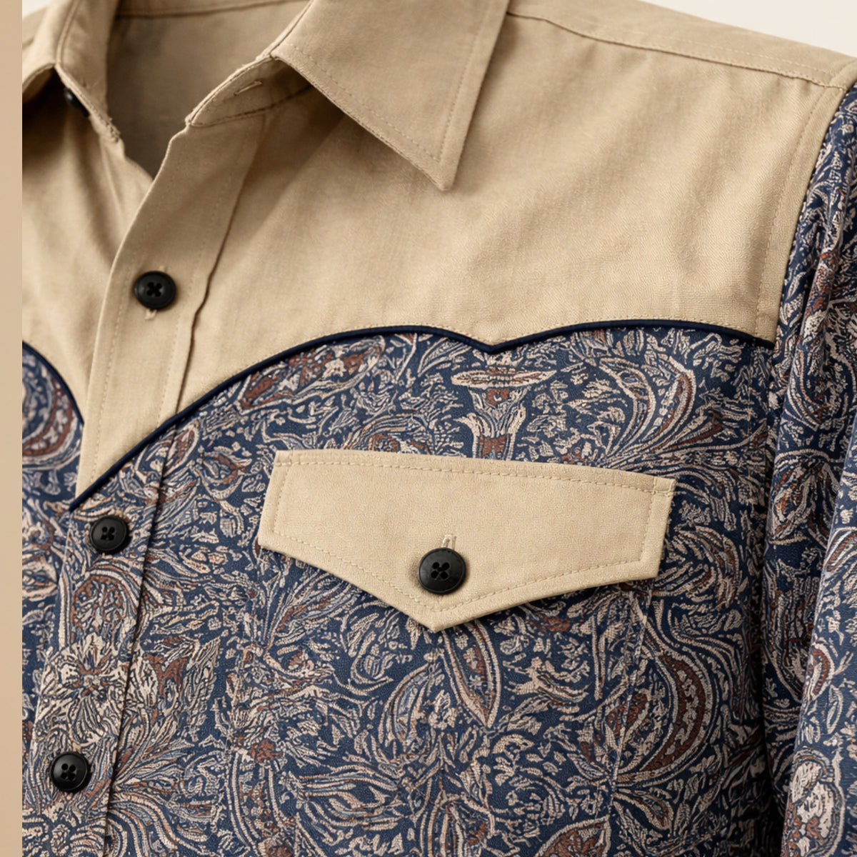 The Huntley Men’s Two Tone Patchwork Western Soft Denim Shirt – view 3