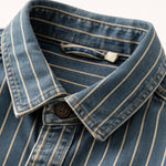 The Oakcrest Men’s Vintage Washed Vertical Stripe Denim Shirt Jacket – Blue – view 3