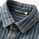 The Oakcrest Men’s Vintage Washed Vertical Stripe Denim Shirt Jacket – Blue – view 3