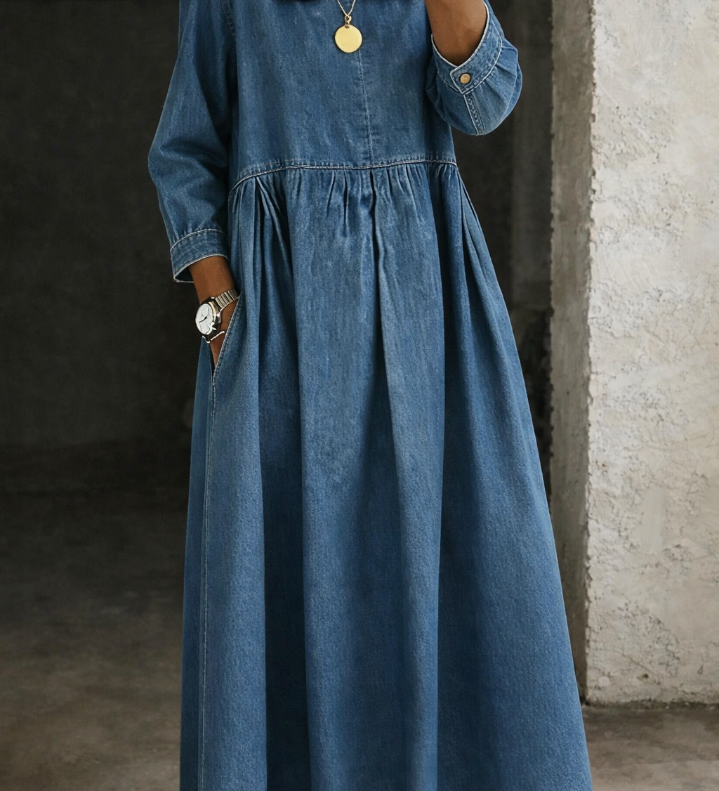 Manon | Denim Dress with Peter Pan Collar – view 2