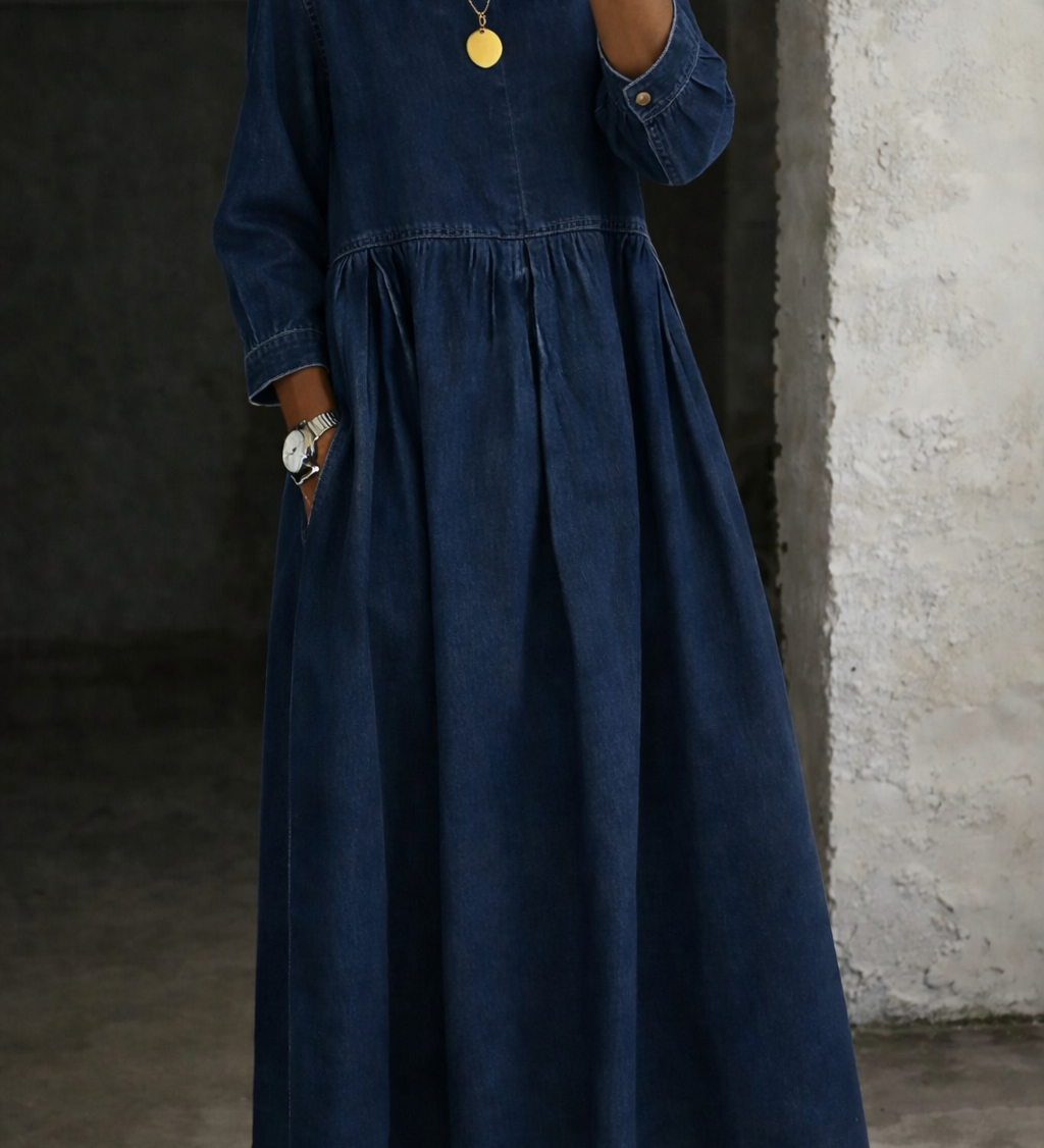 Manon | Denim Dress with Peter Pan Collar – view 3