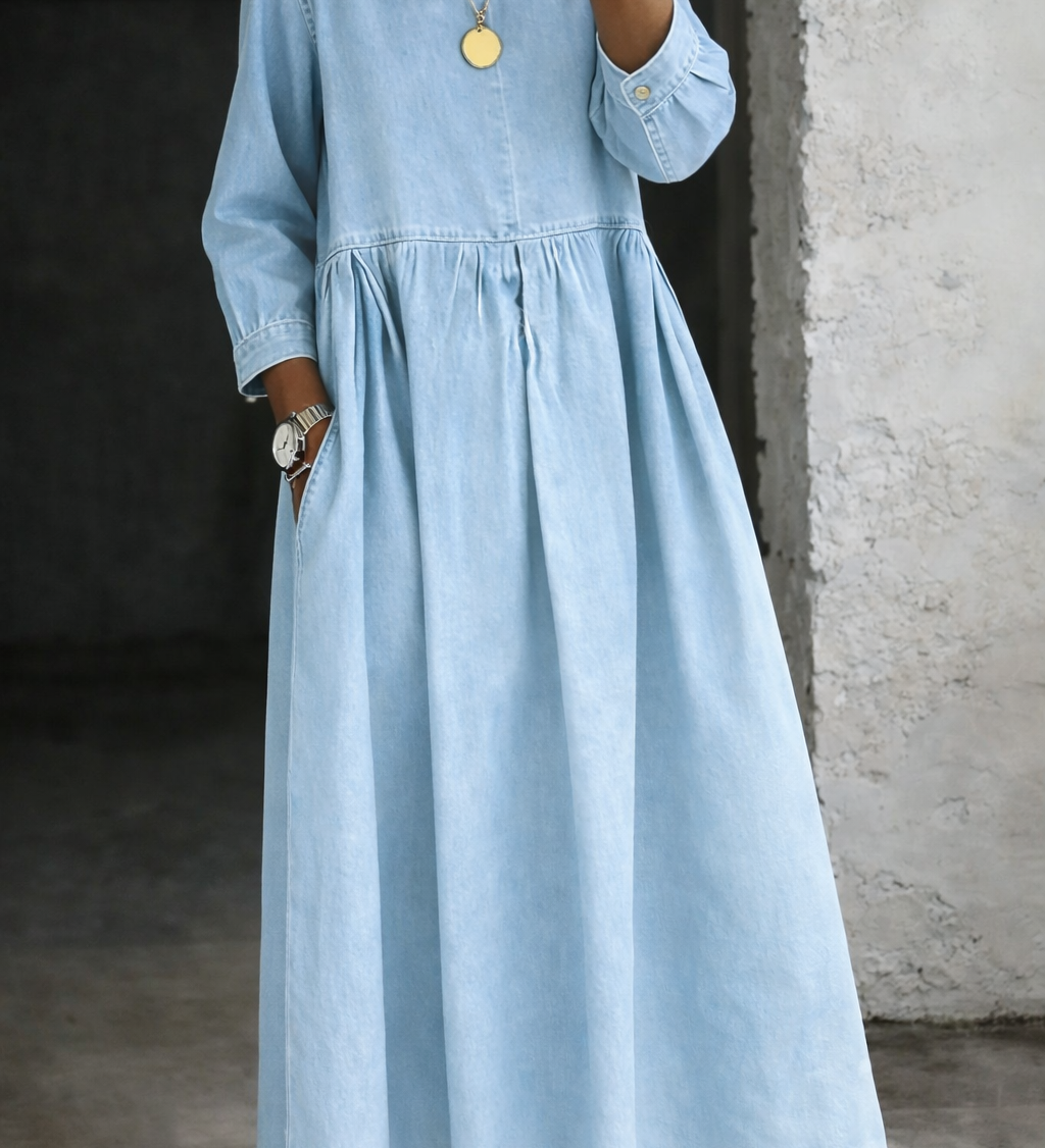 Manon | Denim Dress with Peter Pan Collar – view 6