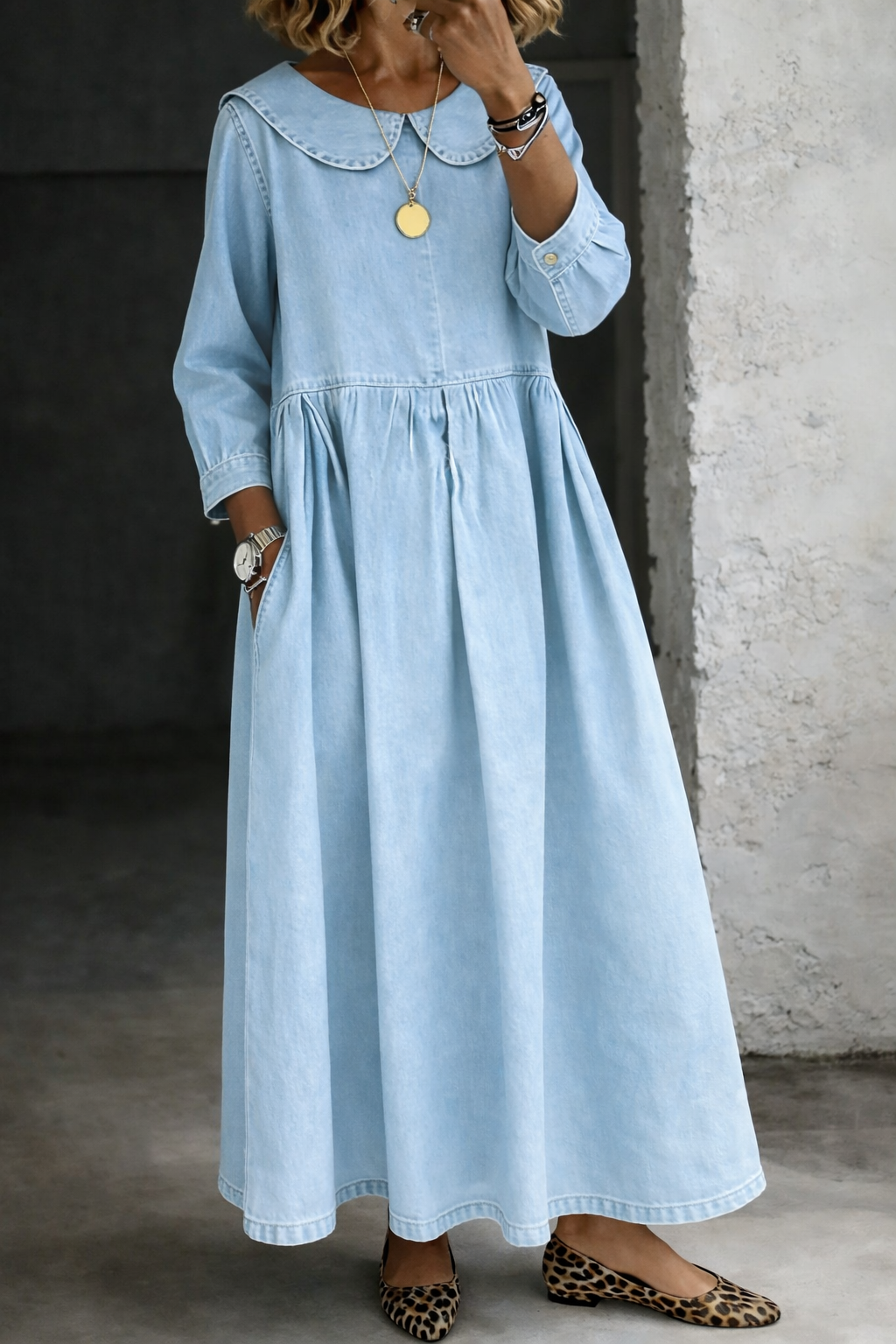Manon | Denim Dress with Peter Pan Collar – view 6