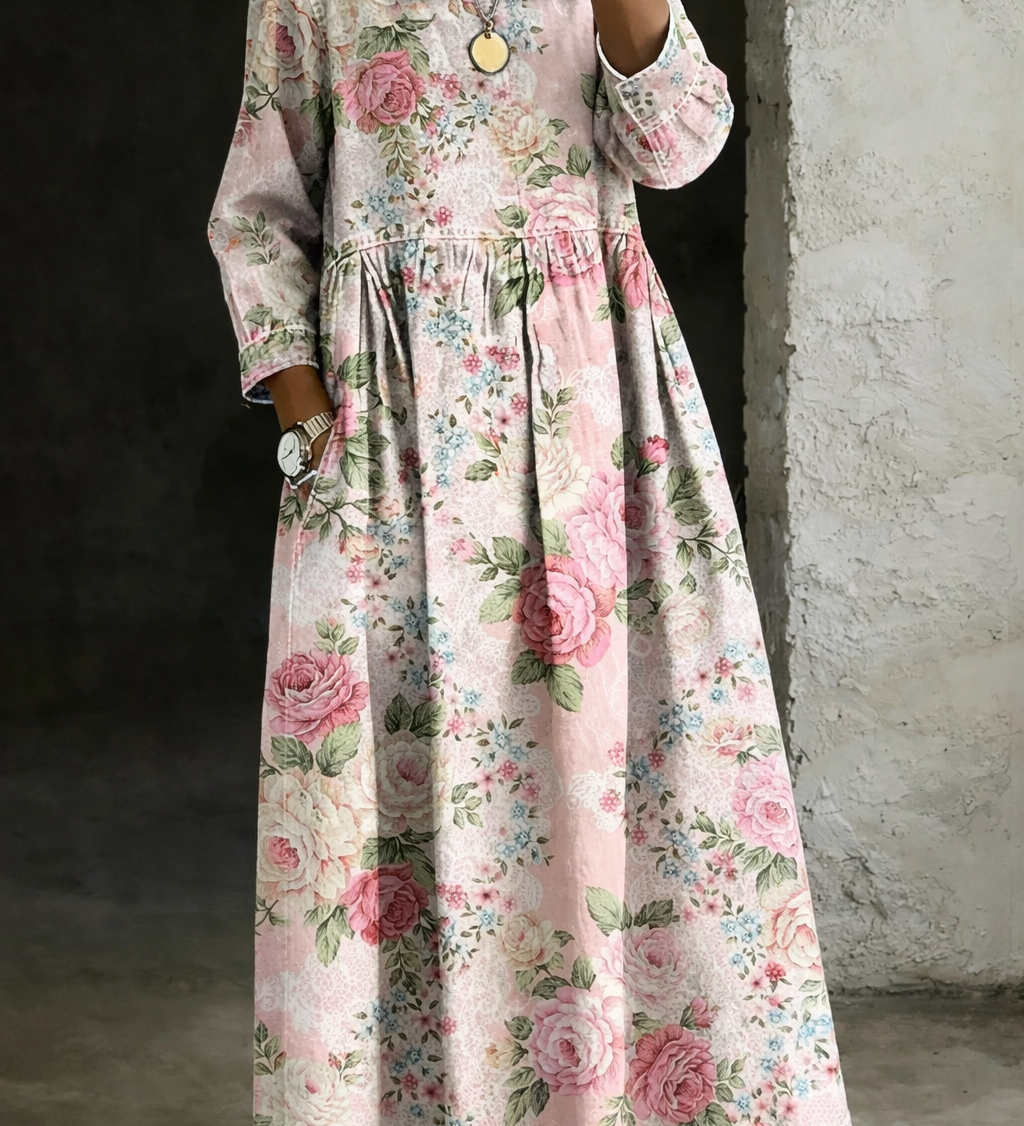 Margot | Denim Dress with Floral Collar – view 2