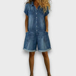 Tess | Short Denim Effect Dungarees