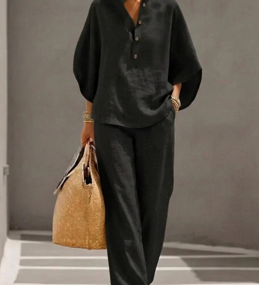 Maribel™ | Batwing Sleeve Set and Wide-Leg Trousers – view 6