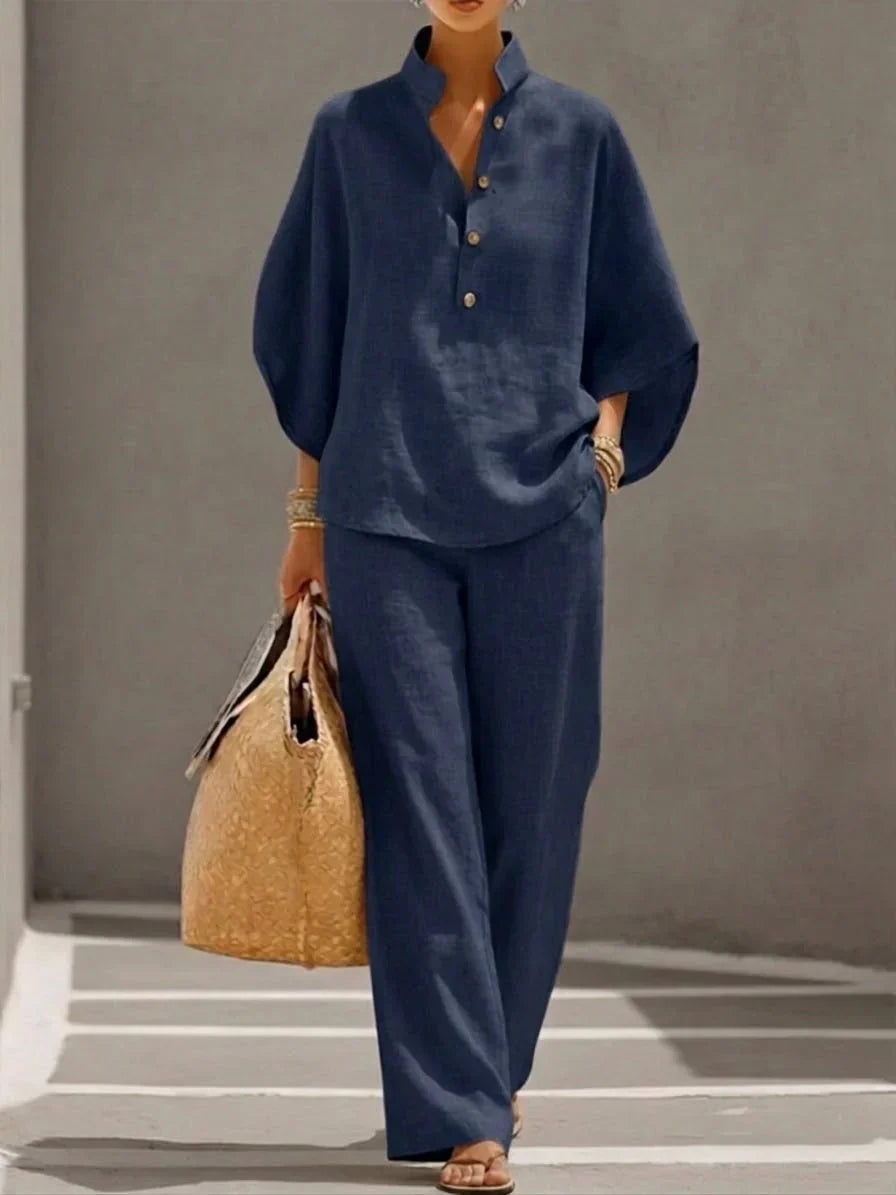Maribel™ | Batwing Sleeve Set and Wide-Leg Trousers – view 2