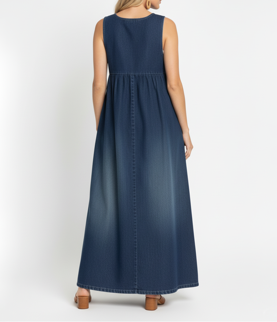 Capucine | Vintage Washed Denim Maxi Dress – view 4