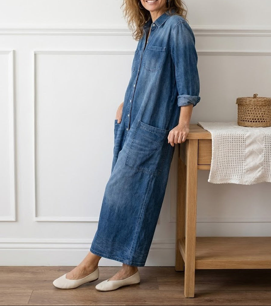 Anaïs | Vintage Denim Button-Up Jumpsuit – view 10