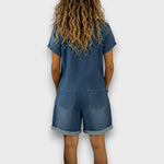 Tess | Short Denim Effect Dungarees – view 3
