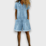 Tess | Short Denim Effect Dungarees – view 5