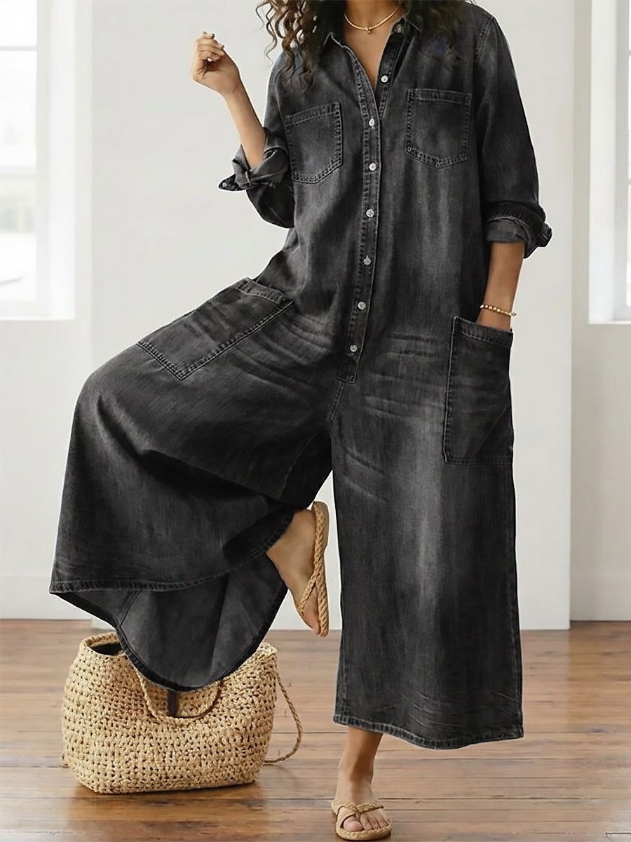 Anaïs | Vintage Denim Button-Up Jumpsuit – view 6