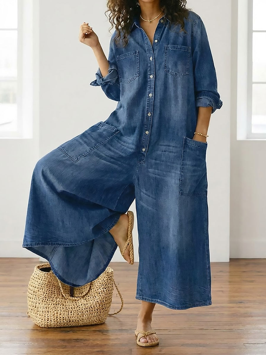 Anaïs | Vintage Denim Button-Up Jumpsuit – view 5