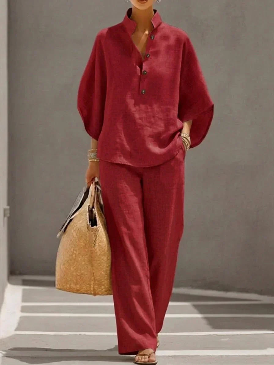 Maribel™ | Batwing Sleeve Set and Wide-Leg Trousers – view 7