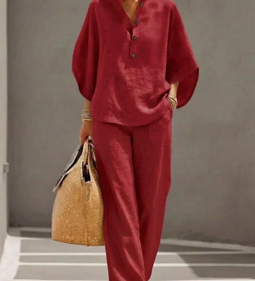 Maribel™ | Batwing Sleeve Set and Wide-Leg Trousers – view 7