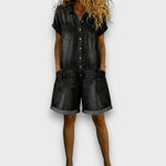 Tess | Short Denim Effect Dungarees – view 6
