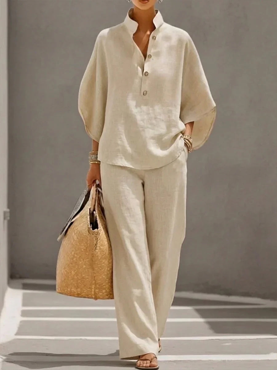 Maribel™ | Batwing Sleeve Set and Wide-Leg Trousers – view 3