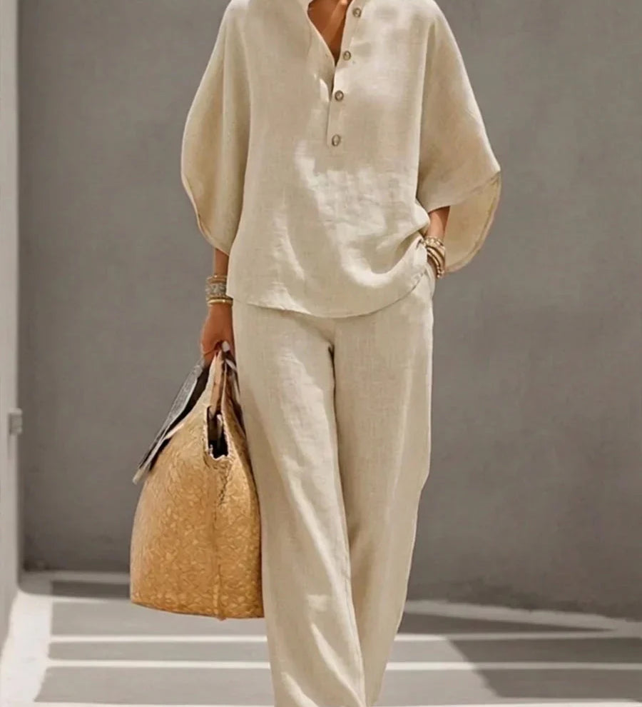 Maribel™ | Batwing Sleeve Set and Wide-Leg Trousers – view 3