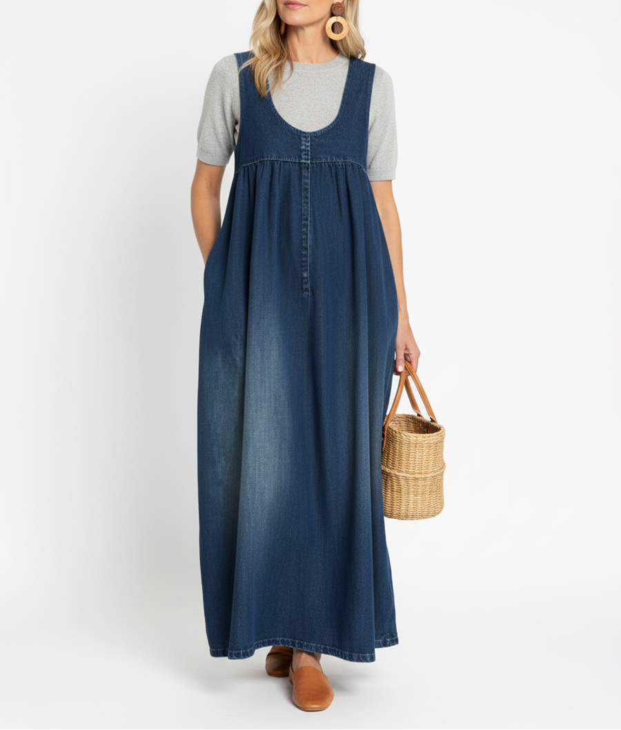 Capucine | Vintage Washed Denim Maxi Dress – view 7