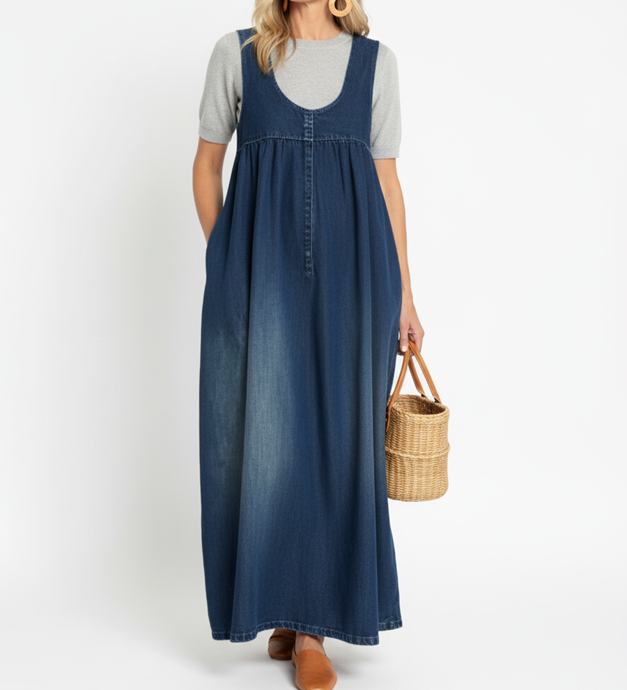 Capucine | Vintage Washed Denim Maxi Dress – view 7