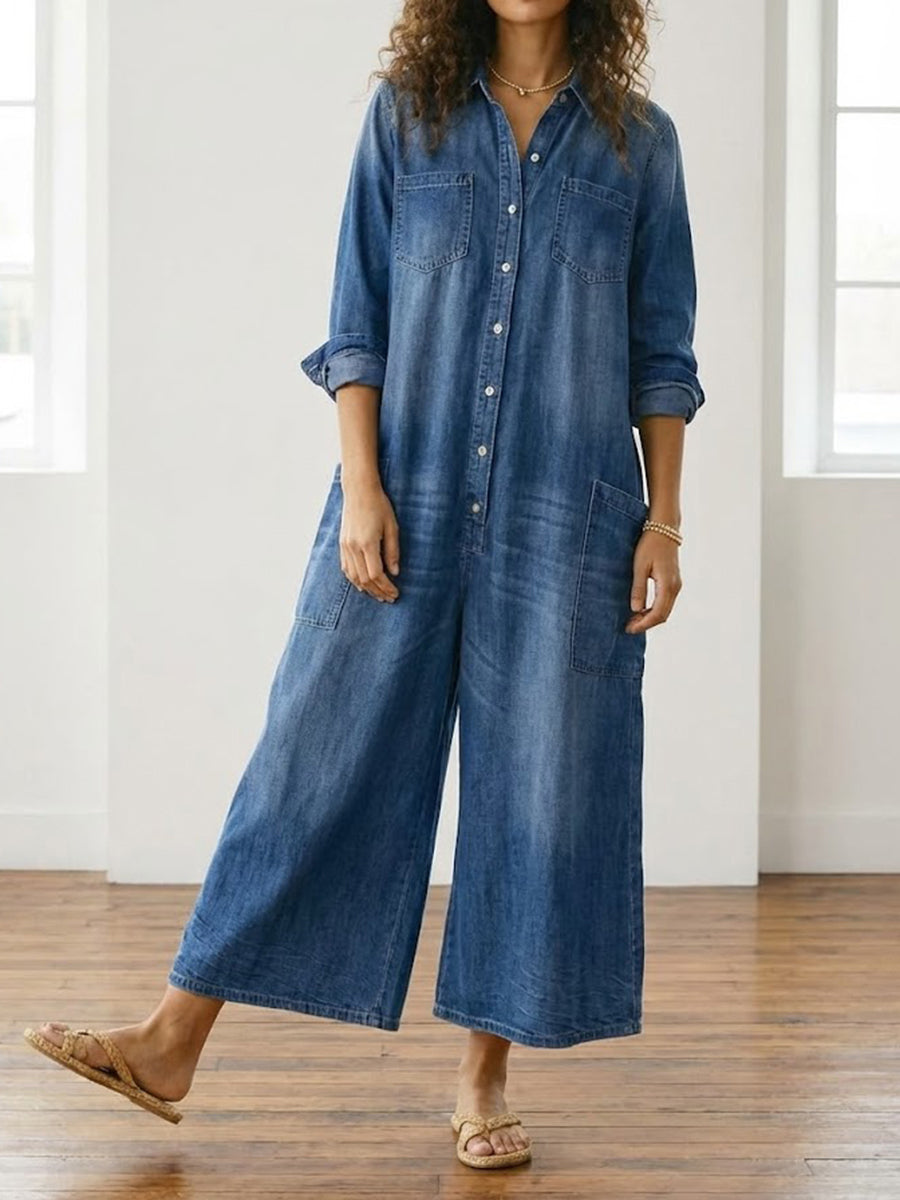 Anaïs | Vintage Denim Button-Up Jumpsuit – view 9
