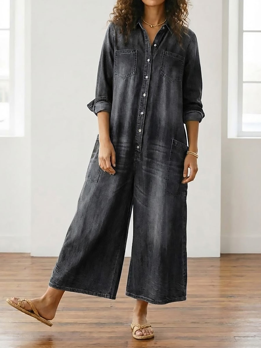 Anaïs | Vintage Denim Button-Up Jumpsuit – view 8