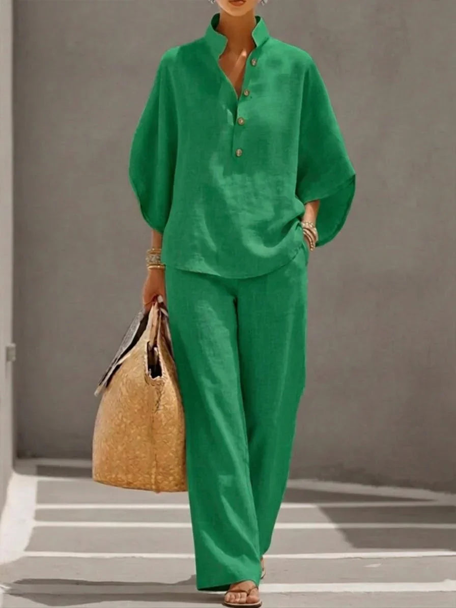 Maribel™ | Batwing Sleeve Set and Wide-Leg Trousers – view 5