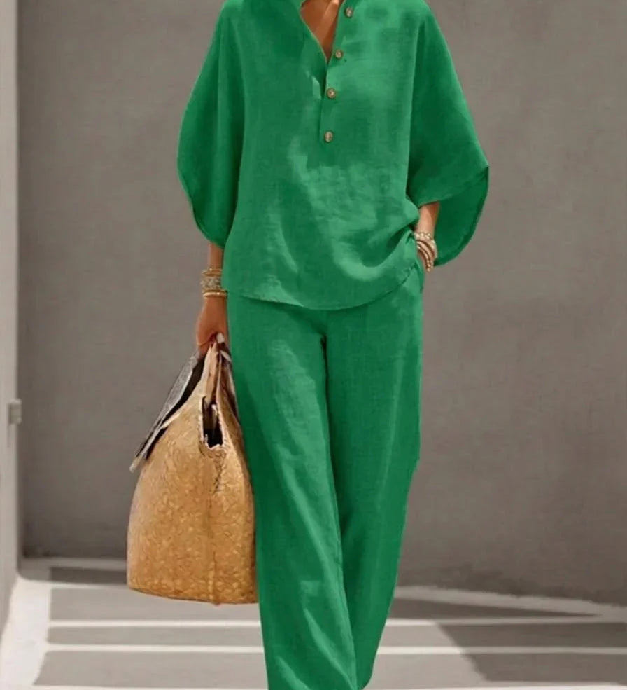 Maribel™ | Batwing Sleeve Set and Wide-Leg Trousers – view 5