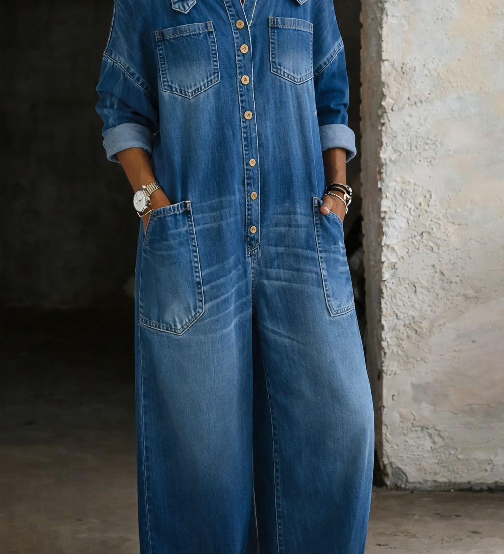 Pernelle | Denim Jumpsuit with Off-the-Shoulder Design – view 2