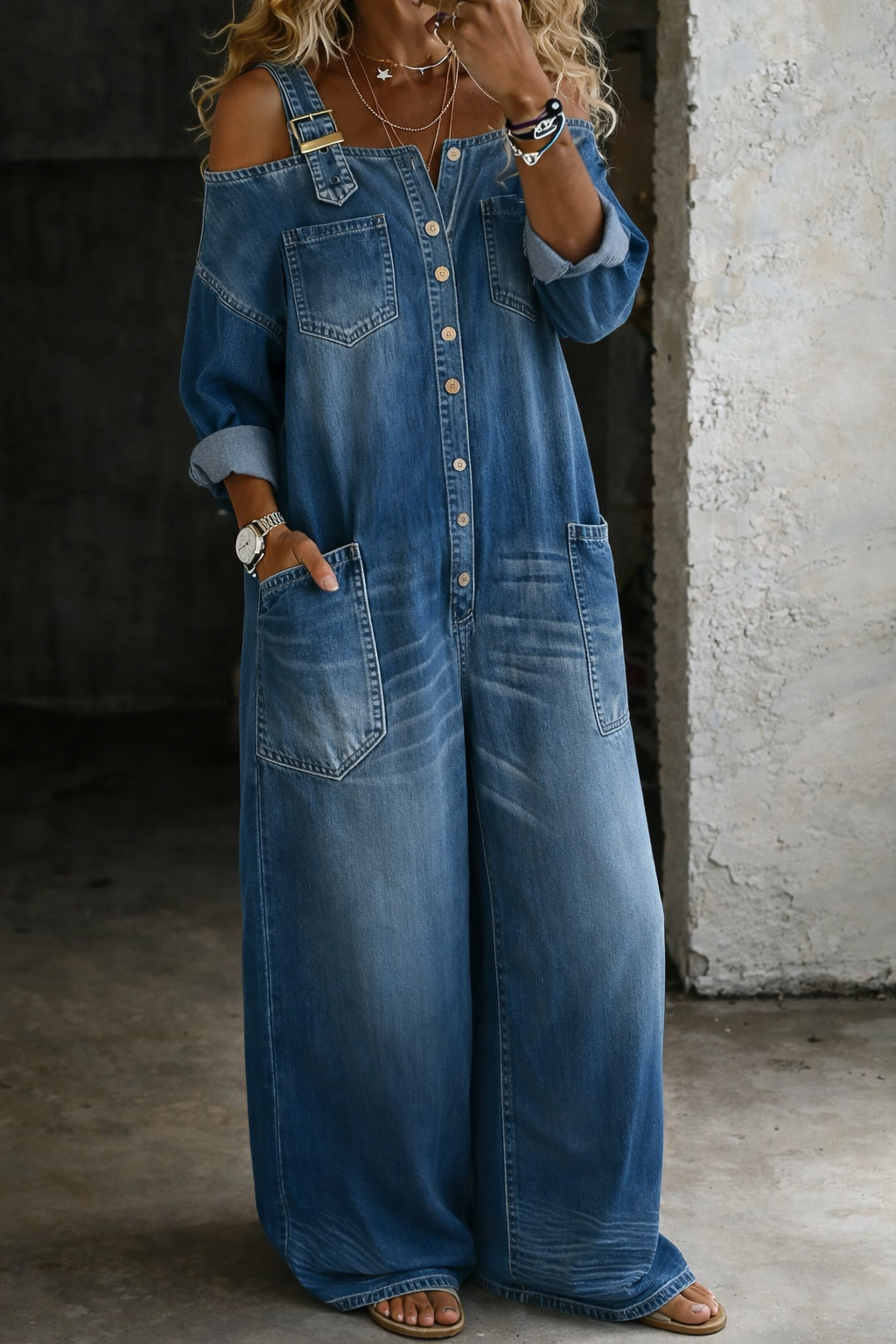 Pernelle | Denim Jumpsuit with Off-the-Shoulder Design – view 5