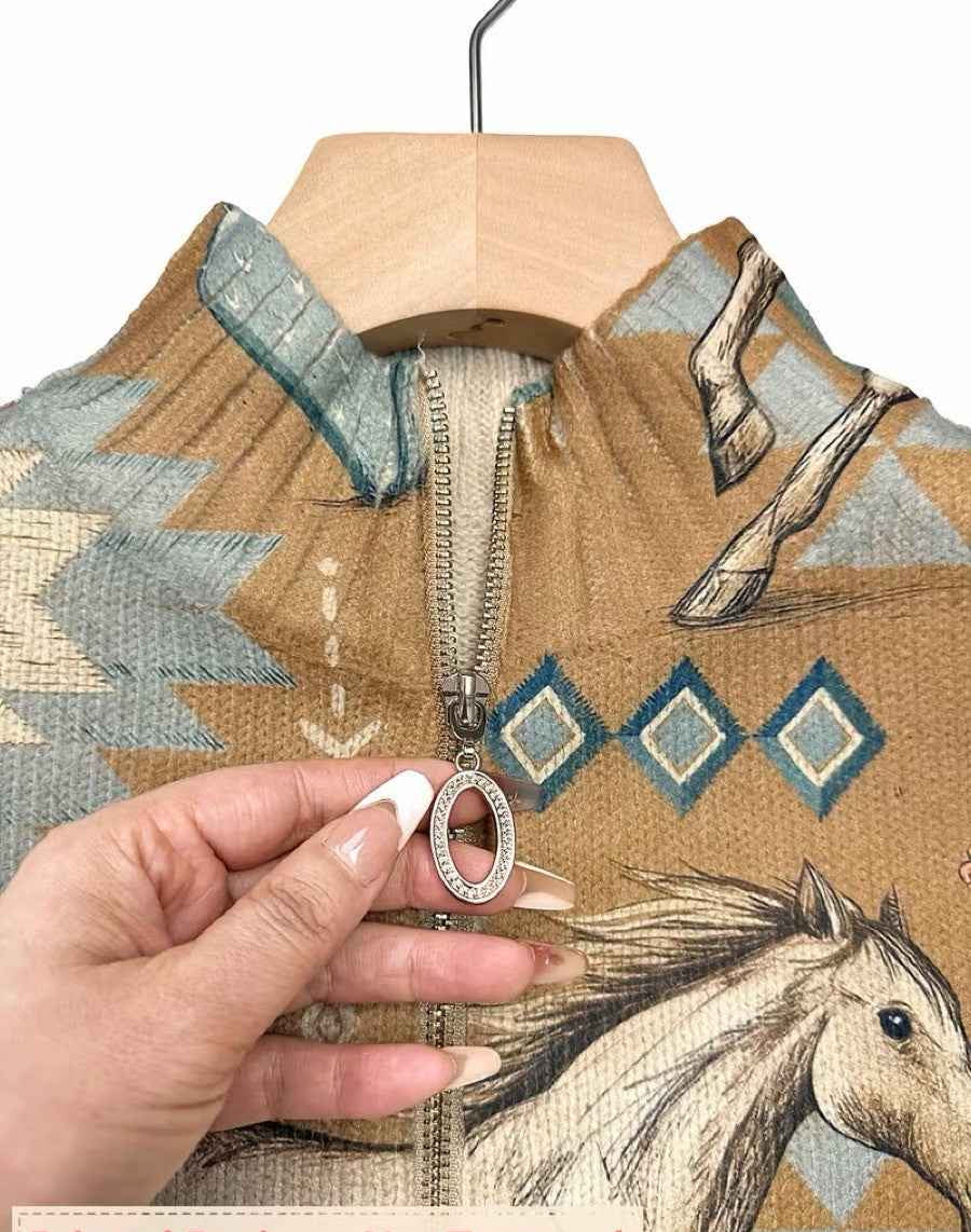 Slaine desert horse and cactus zip cardigan for women | Ellie Dublin