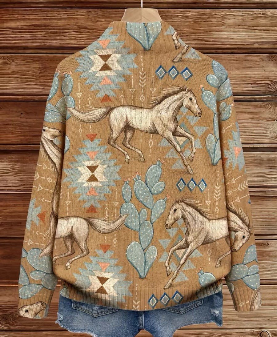 Slaine desert horse and cactus zip cardigan for women | Ellie Dublin