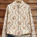 Honora cream delicate floral zip cardigan for women | Ellie Dublin