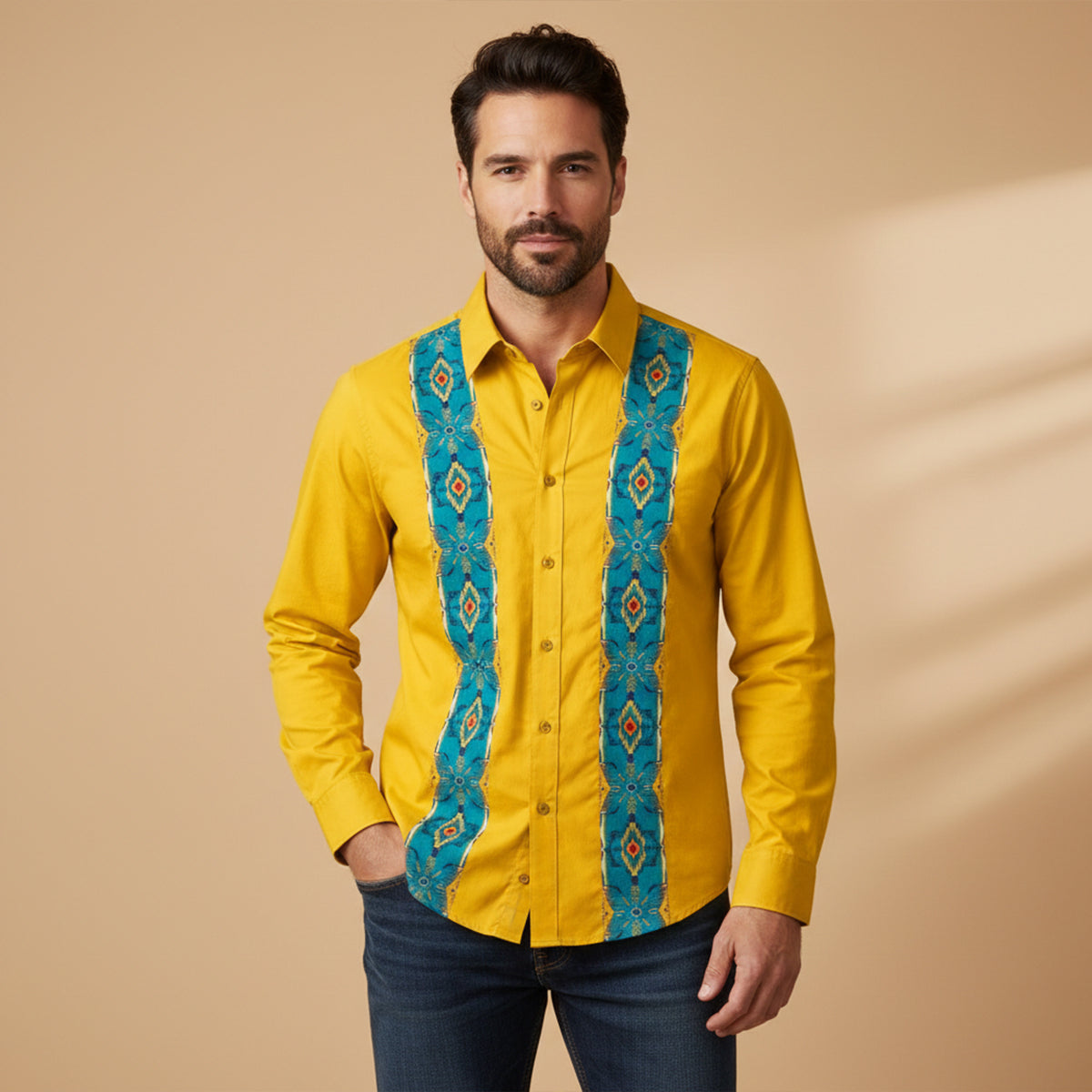 The Linfield Men’s Two-Tone Patchwork Western Trendy Denim Shirt – view 8