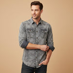 The Fairbrook Men’s Light Grey Vintage Tie Dye Denim Shirt – view 2