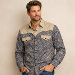 The Huntley Men’s Two Tone Patchwork Western Soft Denim Shirt – view 2