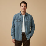 The Oakcrest Men’s Vintage Washed Vertical Stripe Denim Shirt Jacket – Blue – view 2