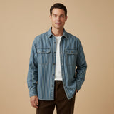 The Oakcrest Men’s Vintage Washed Vertical Stripe Denim Shirt Jacket – Blue – view 2