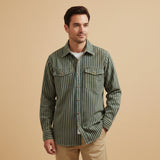 The Willowfall Men’s Nostalgic Casual Vertical Stripe Denim Shirt – view 2