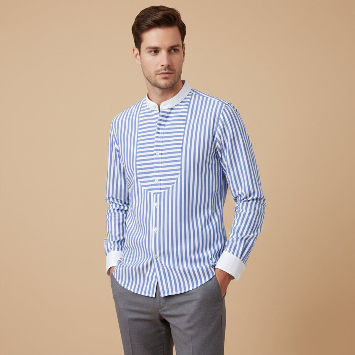 The Glenbrook Men’s Lightweight Slim Fit Striped Stand Collar Shirt – view 2